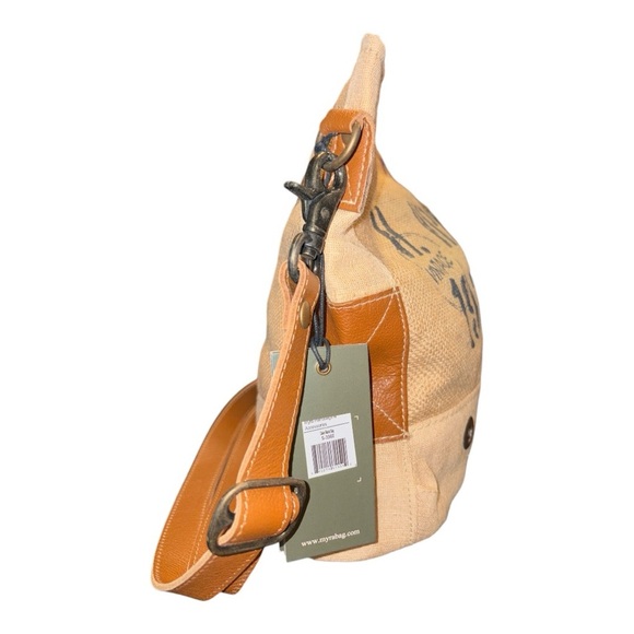 Myra Calen Canvas, Burlap & Leather Market Crossbody Bag w/detachable strap B 17 - Picture 3 of 8